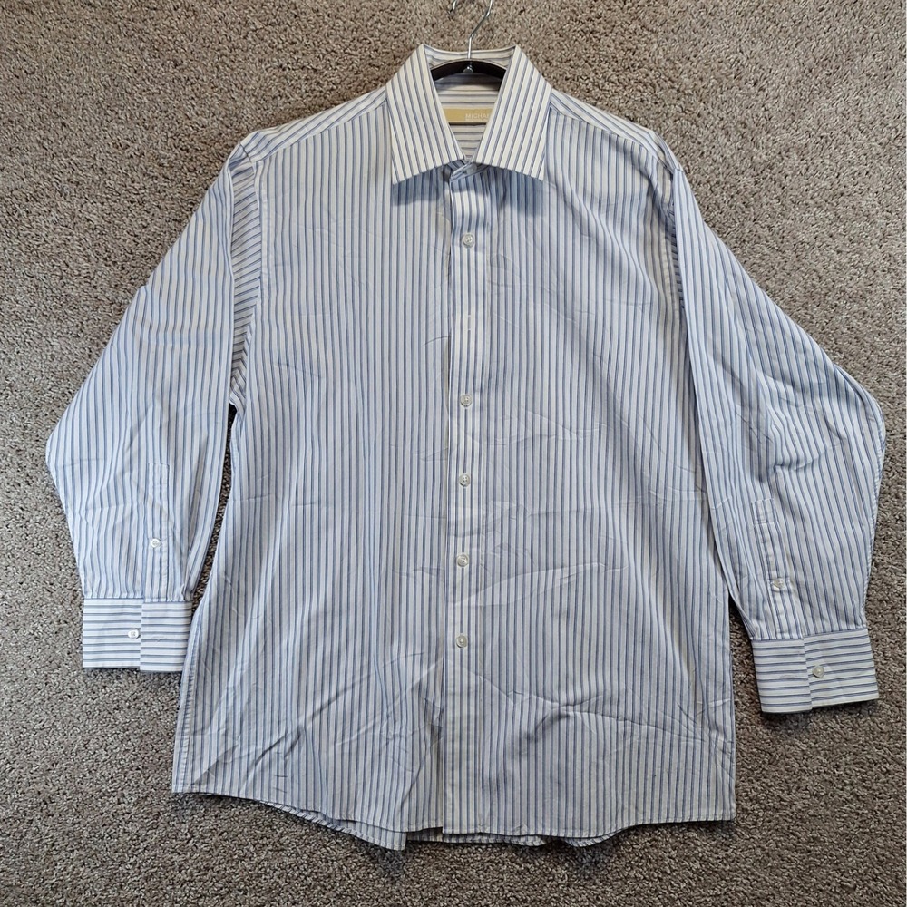 Michael Kors Dress Shirt Men XL Blue White‎ Striped Long Sleeve Button Up Preppy